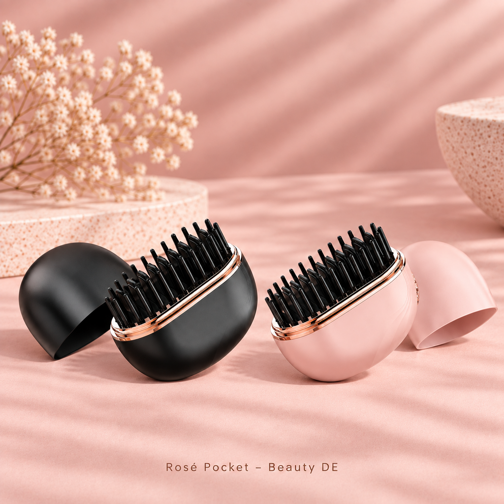 Rosé Pocket Mini-Glättbürste in Rosé und Schwarz