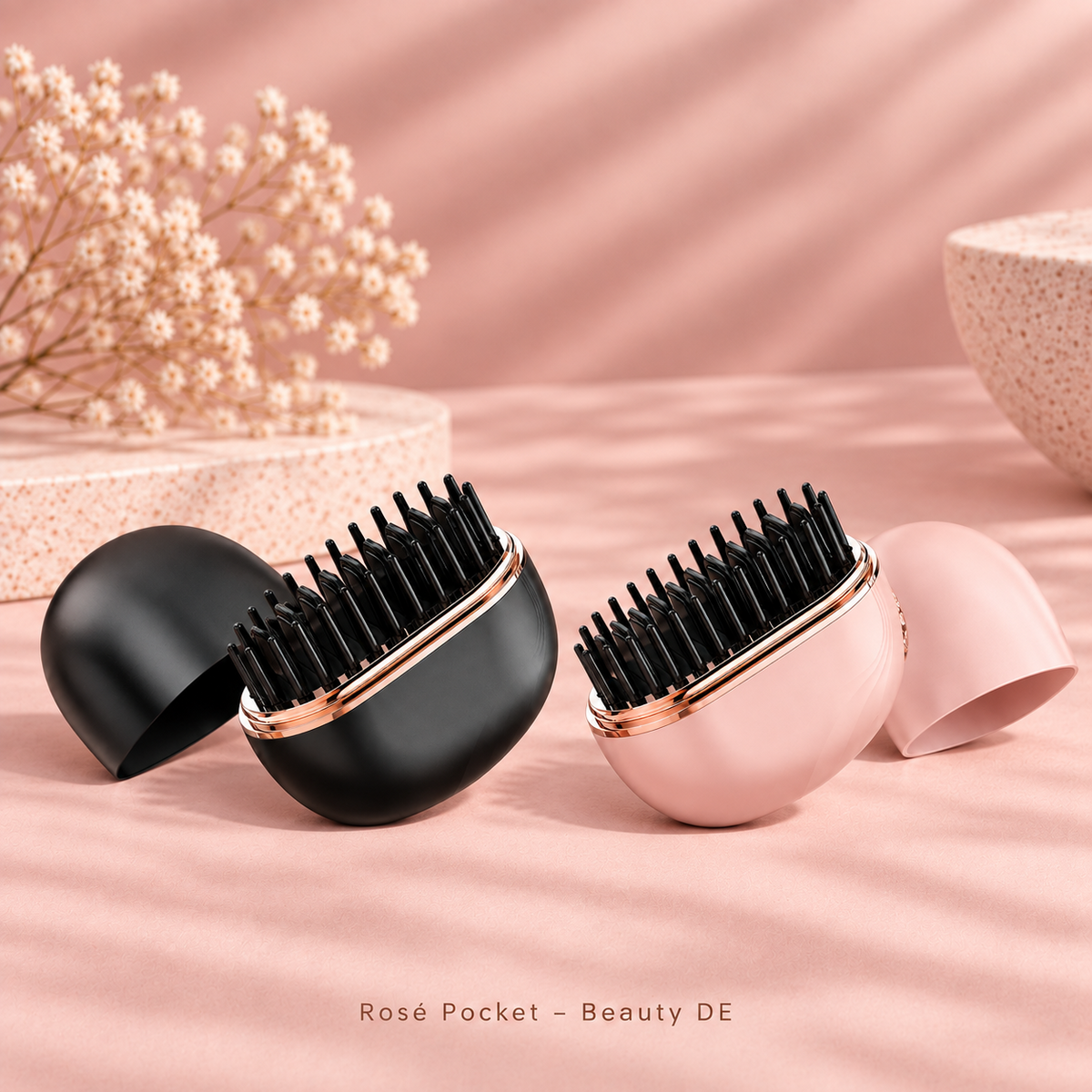Rosé Pocket Mini-Glättbürste in Rosé und Schwarz